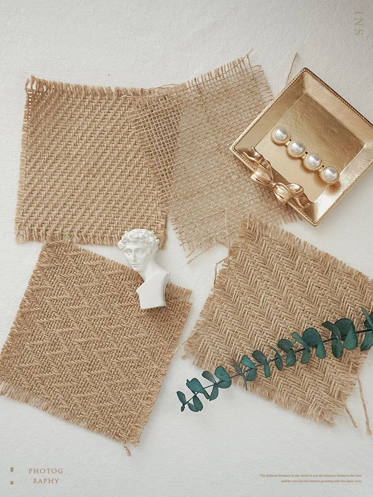 Tapis de photographie de Style rappelant, toile de jute jaune, arrière-plan en lin, accessoires Photo en tissu, accessoires de tournage pour aliments, bijoux, cosmétiques