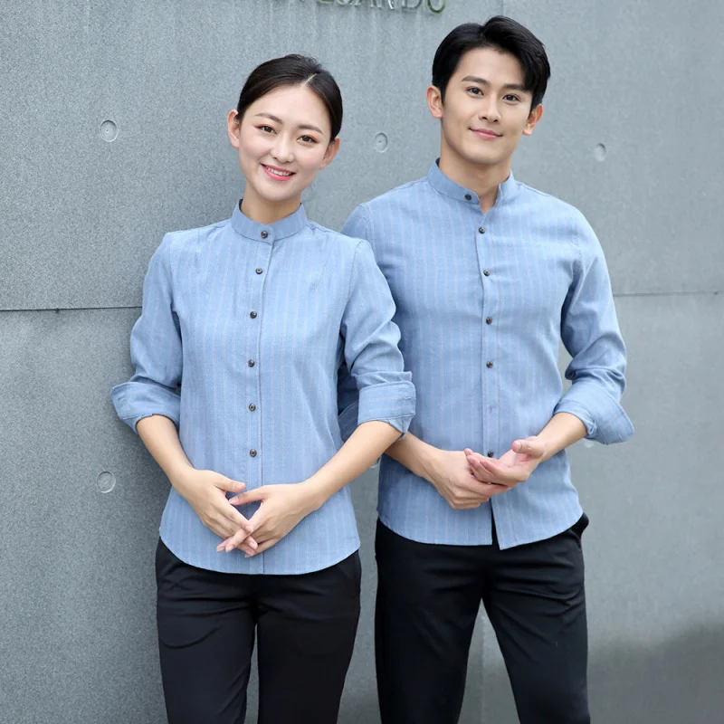 Hotelowa Szara Koszula Catering Kelner Strój Roboczy Długi Rękaw Damska Jesień Zima Restauracja Ciasto Fast Food Odzież Robocza