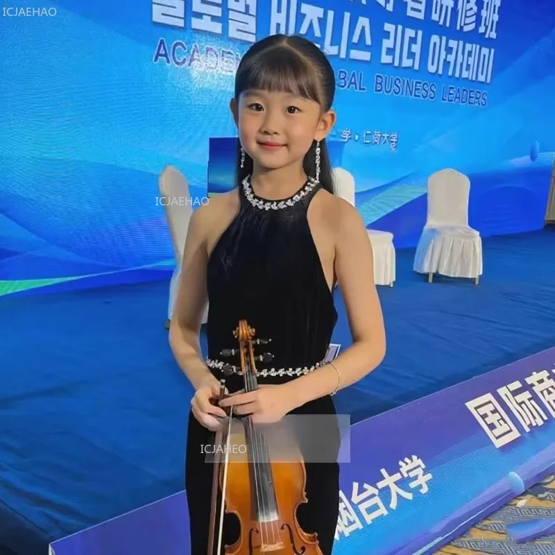 فستان سهرة بحورية البحر باللون الأسود للأطفال البنات لحفلات أعياد الميلاد وحفلات أعياد الميلاد لنموذج مضيف أداء البيانو فساتين ملابس رسمية