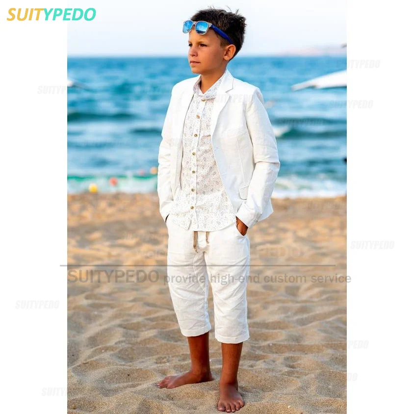 

Kids Boys Fashion White Blazer Pants Set Children Baptism Outfit Prom Boy Host Suit Elegant Dress Teenager Party Costume 2PCS