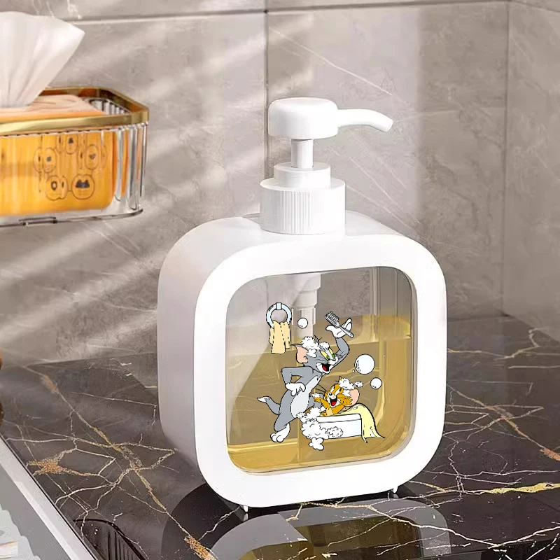 Dispensadores de Jabón Transparentes Creativos de Tom y Jerry de 300 ml, Botella Vacía Recargable y Portátil para Gel de Ducha y Detergente