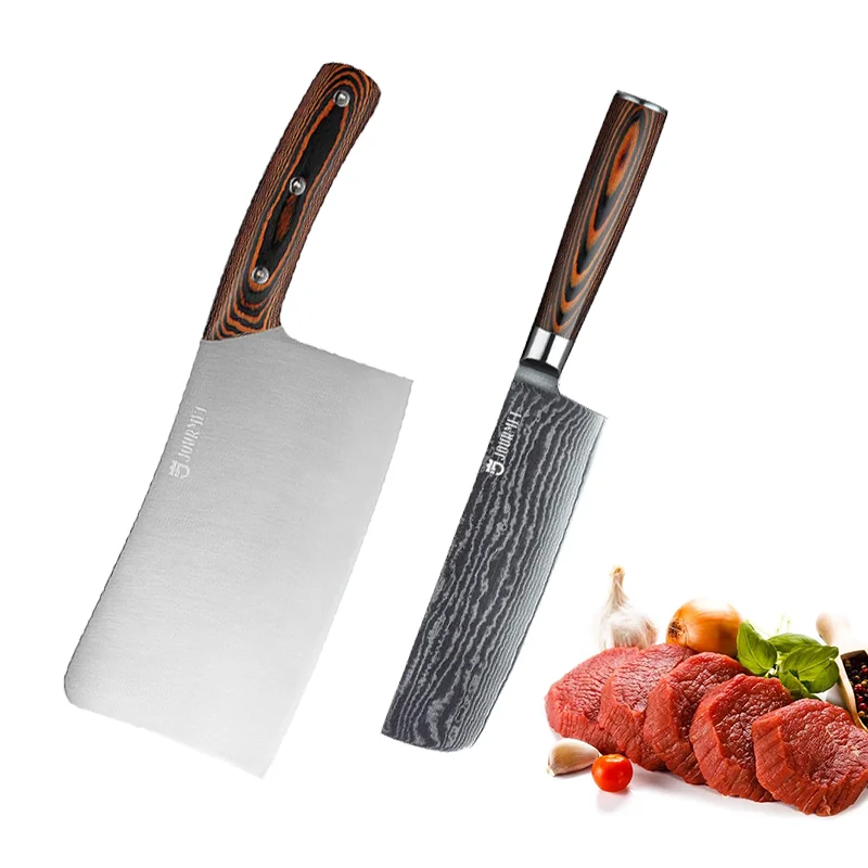 2PC Professional Chinese Kitchen Knife Set, Chopping Knife, Small Vegetable Knife, Japanese VG10 Stainless Steel