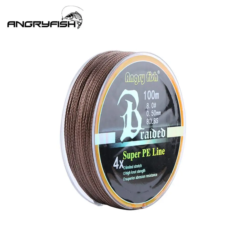 hot sale ANGRYFISH Diominate PE Line 4 Strands Braided 100m/109yds Super Strong Fishing Line 10LB-80LB Brown wholesale dropship