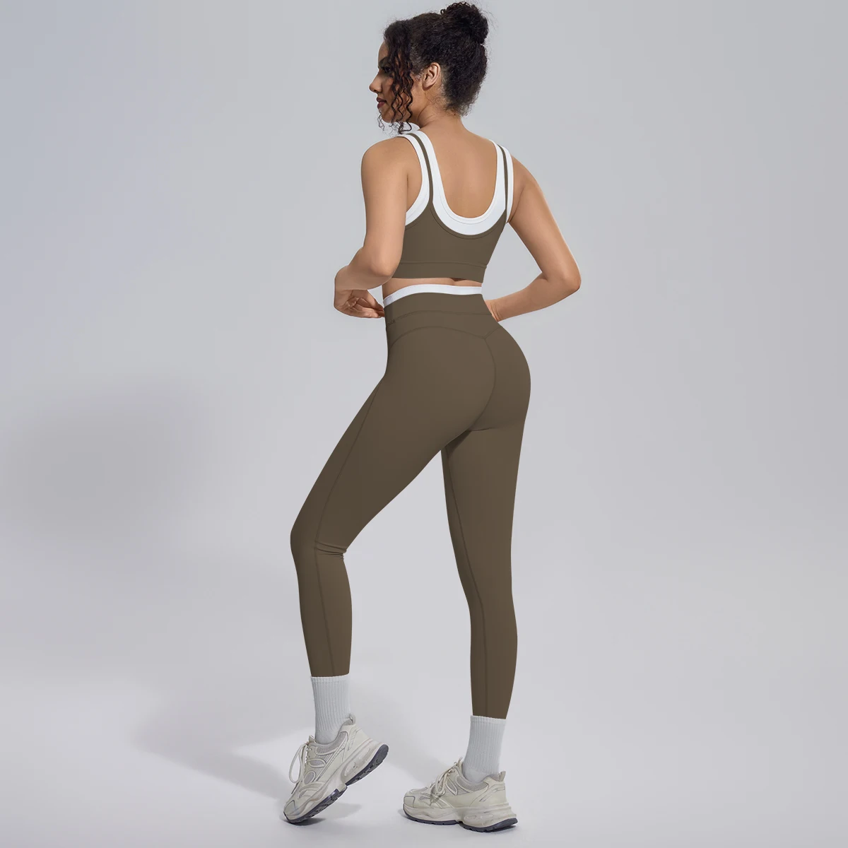 Rooftrellen 2-teiliges Yoga-Set für Damen, sexy Sport-BH, Yoga-Top mit Brustpolster, Farbblock-Design, Yoga-Hose mit Po-Formung, Damen-Fitness-Set – Detail 21
