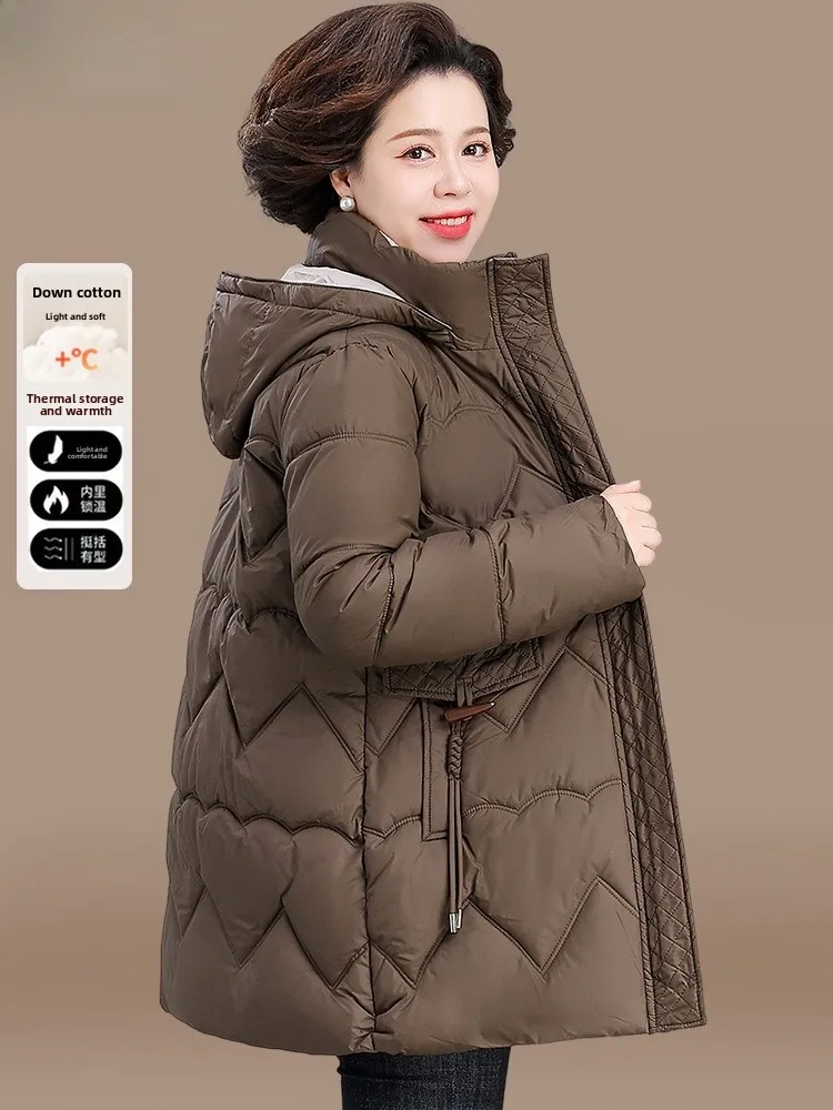 

Thiened down Cotton Jaet Mid-Length Autumn Winter Outerwear for Middle-Aged Women Faionable Warm Coat Korean Sle