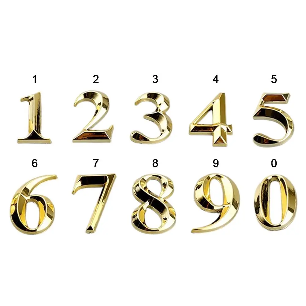 Creative 3D Door Number Golden Door ABS Injection Molding Digits 0 to 9 Electroplating Plate Self Adhesive Door Sign Number Home