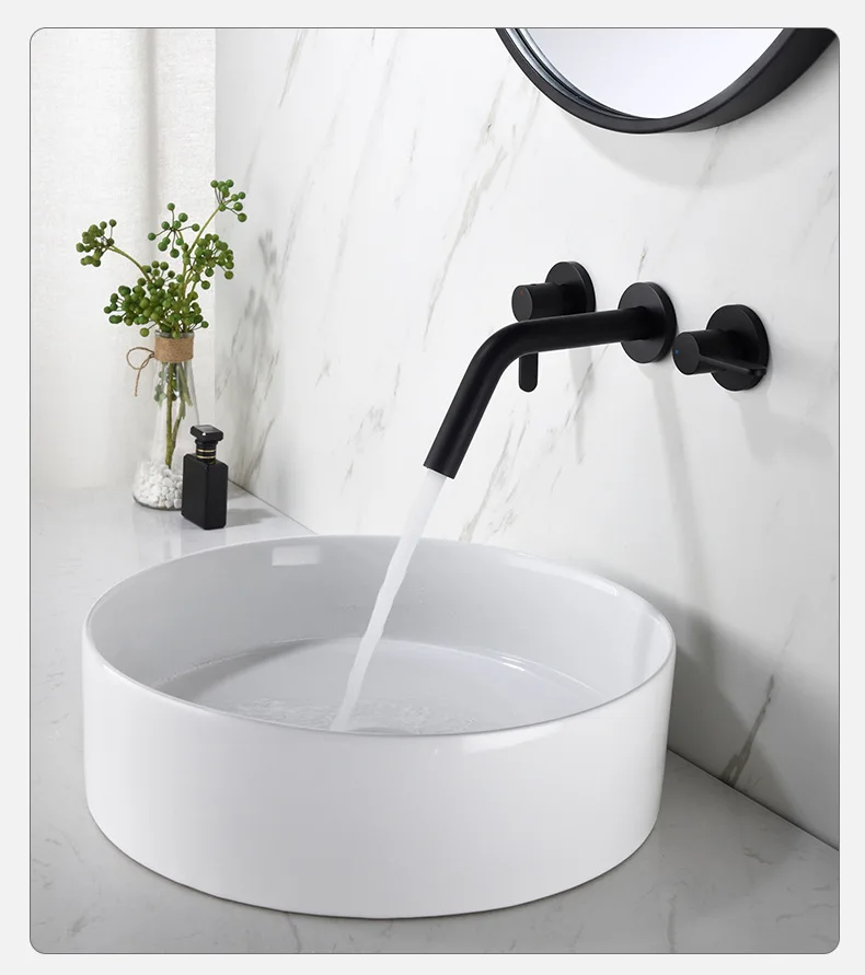 

New Wall mounted Black Brass Bathroom sink faucet Luxury wash basin faucet High Quality Hot cold water hand basin Lavabo Tap