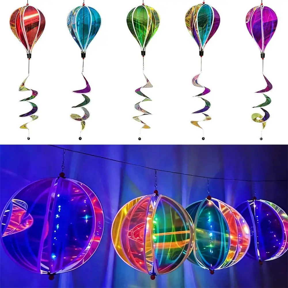 Sparkling Hot Air Balloon Wind Spinner Bright Film Colorful Design Luminous Windmill Transparent Material Fantasy Style