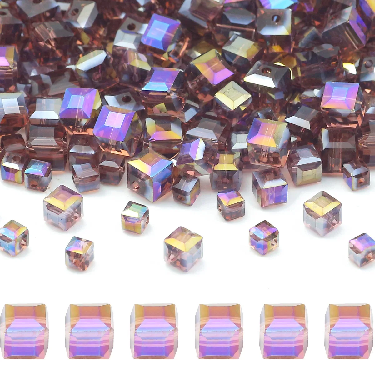 Loose Beads Spacers Austrian Crystal Purple AB Color Square For DIY Jewelry Making Findings Bracelets Necklace Accessories 2-7MM