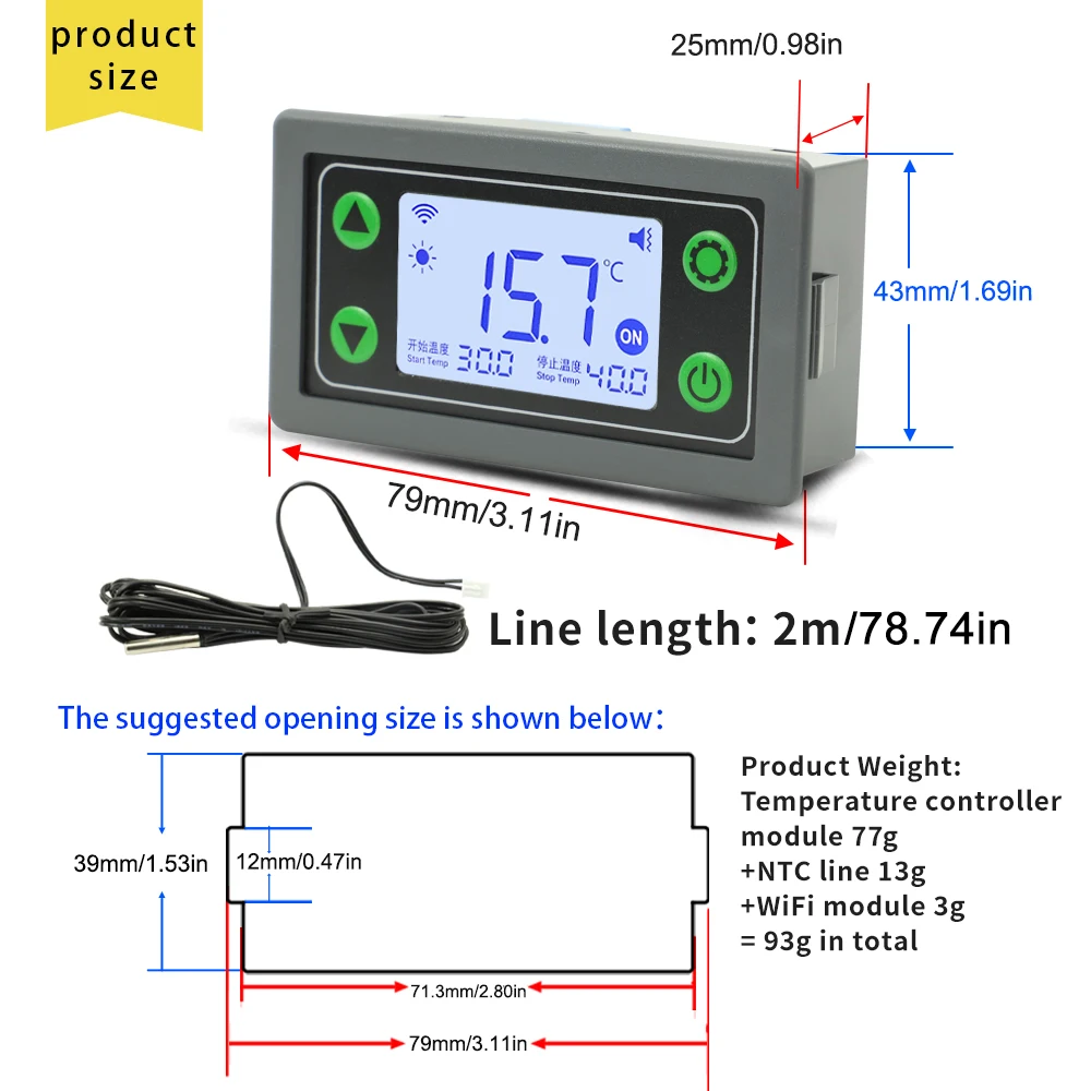 WIFI Remote Temperature Thermostat Controller DC6-30V High-Precision Temperature Hot Cold Controller Module Buzzer Alarm Probe