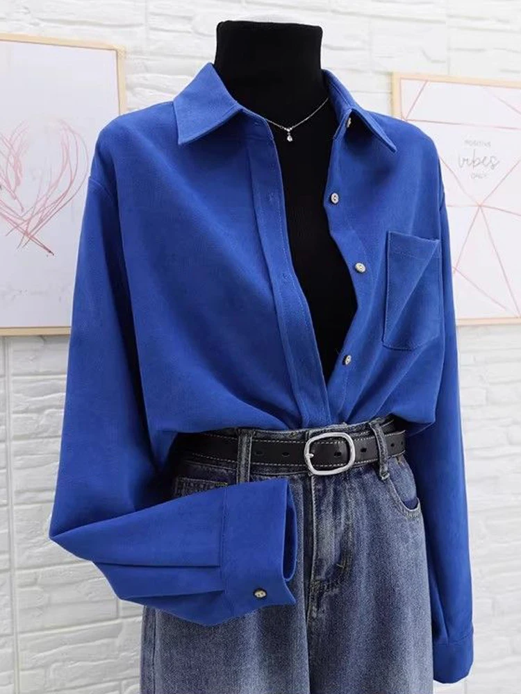 

2025 New Korean Style Flannel Long Sleeve Shirt Women Oversized Casual Office Workwear Plus Size Autumn Winter Top