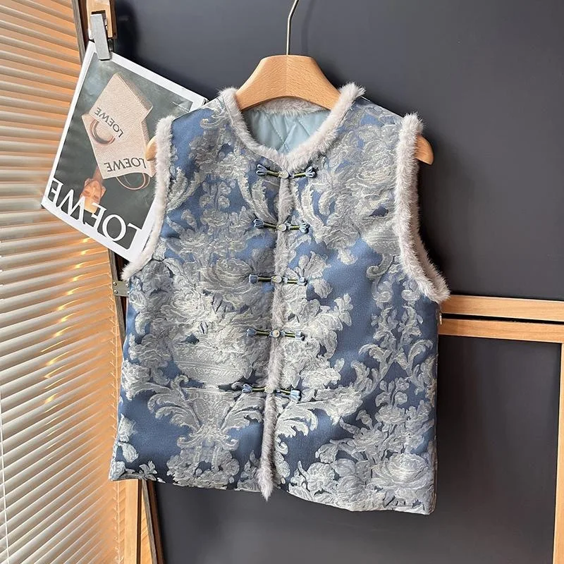 

Новинка 2026: Теплый пушистый жилет-ципао без рукавов для женщин, элегантный костюм Ханьфу, одежда в стиле Тан, большие размеры 3XL, 4XL, пальто