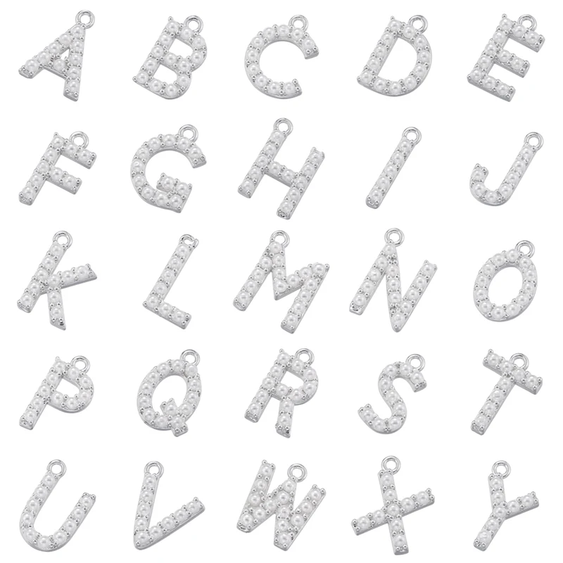 ZHUKOU silver color 26 letters charms for jewelry making pearl initial A-Z letters pendants jewelry materials wholesale VD1296