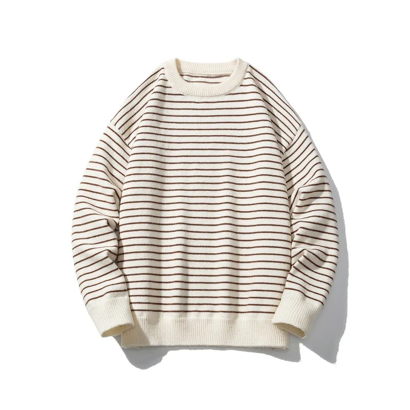 Japanese Striped Round Neck Sweater Pullover Fashionable Casual Men's Clothing Student Size Large