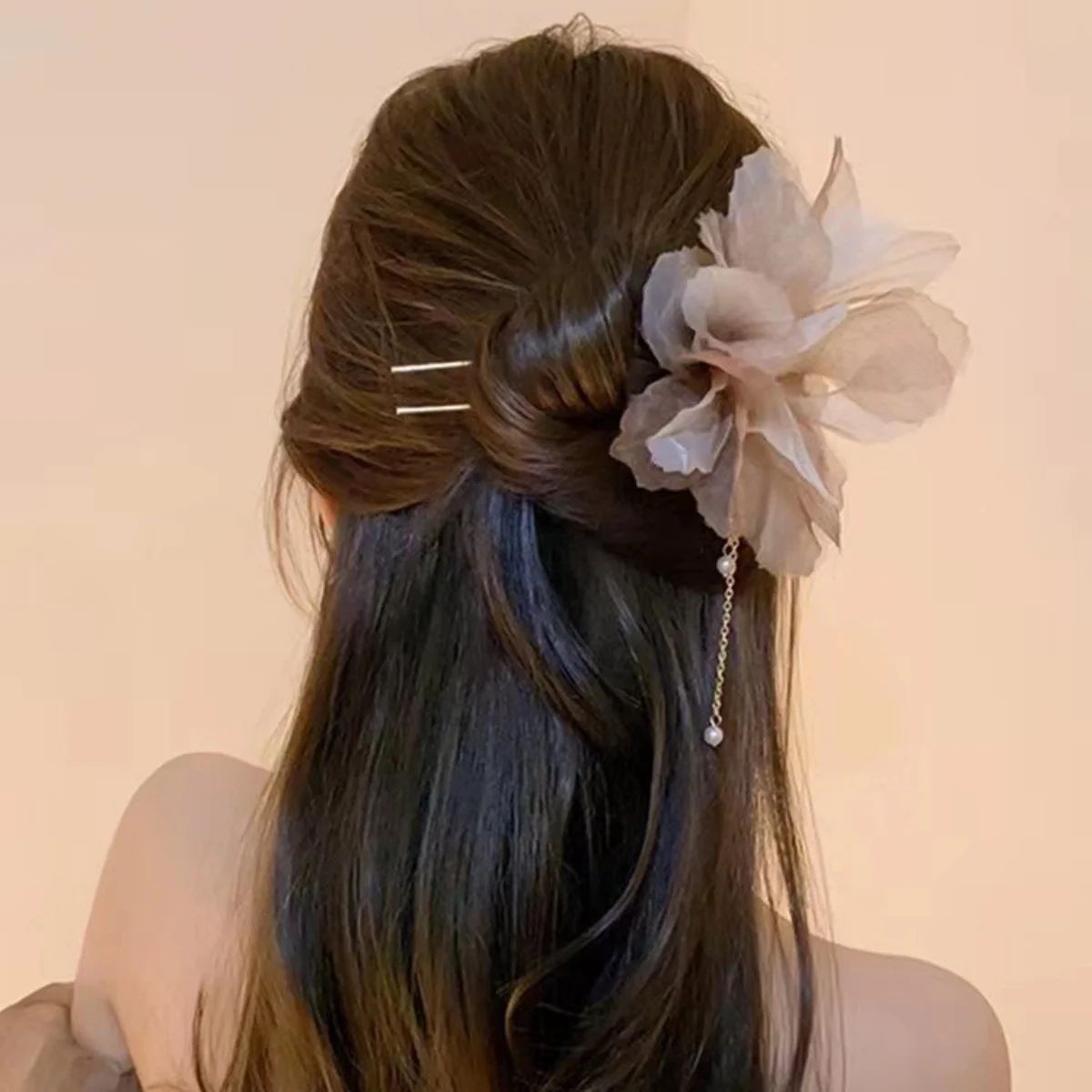 الجنية خمر دبوس الشعر اليدوية كبيرة الحرير الأزهار شرابة الشعر عصا للنساء الحياة اليومية السفر حفلة إكسسوارات الشعر الأنيقة