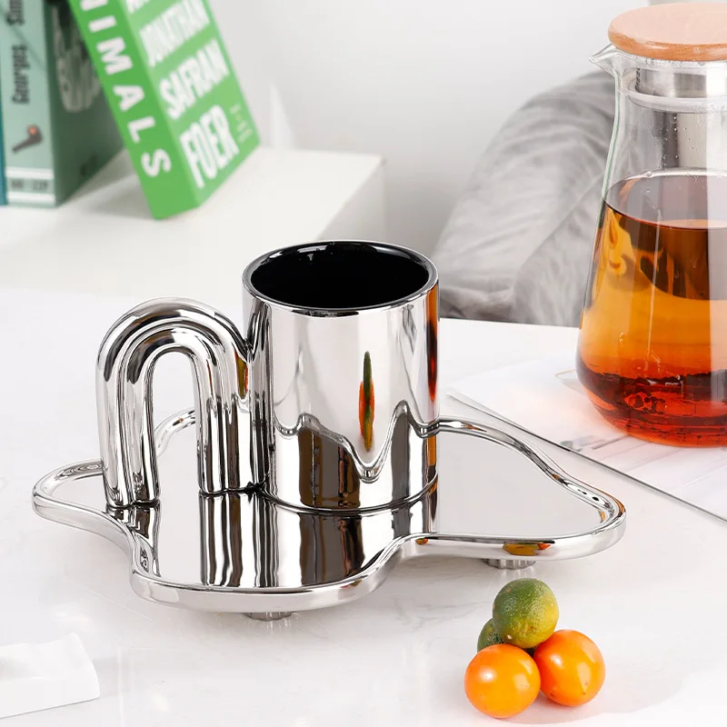 

Coffee Cup Double Layer Hot Resistant Coffee Cup Set Stainless Steel Tea Cup With Plate