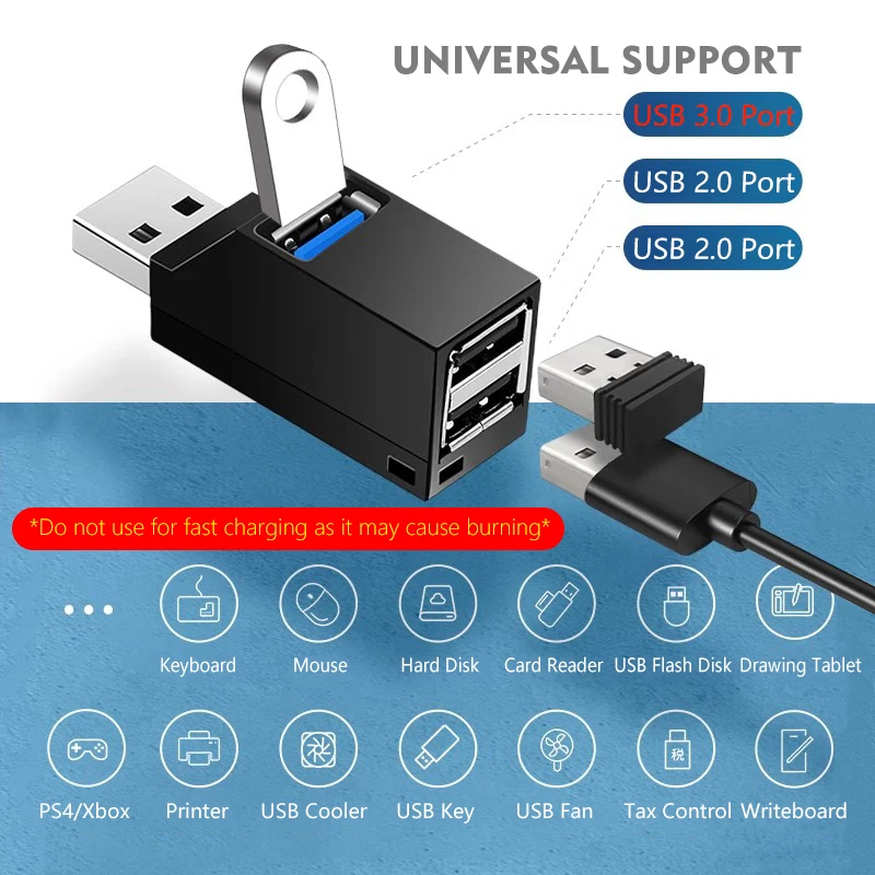 JUMPEAK Mini 3 Port USB Hub High Speed USB 3.0 Splitter Multi-port Plug and Play For PC Laptop Macbook Keyboard Mouse Hard Drive image 2