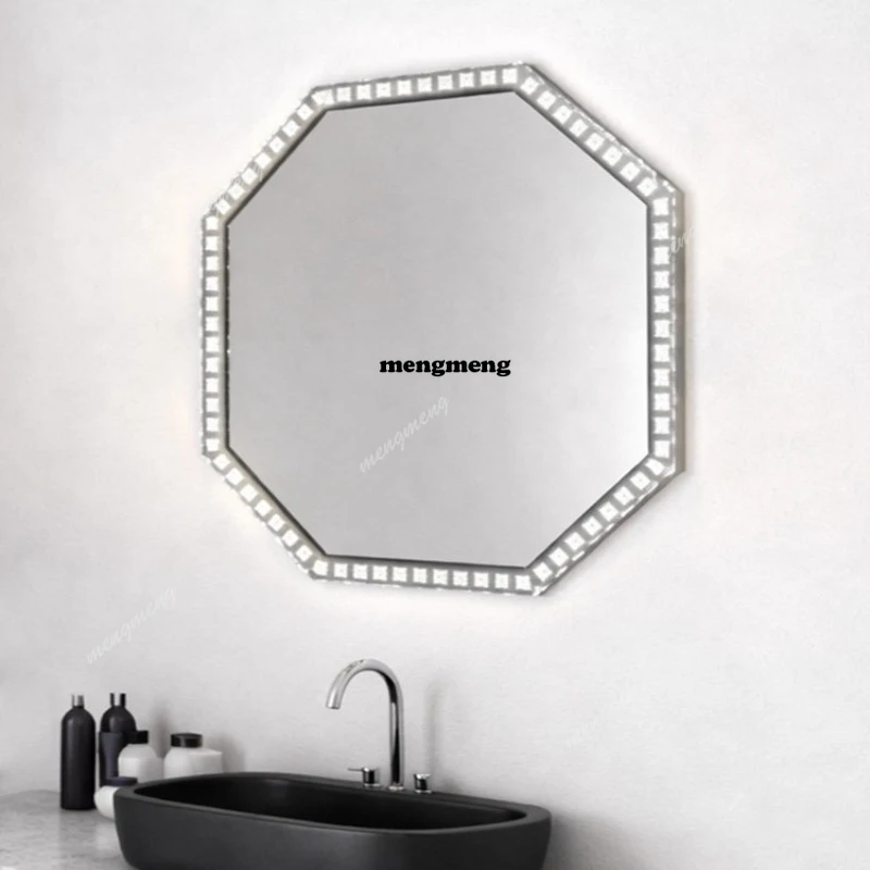 

French Makeup Mirror Stainless Steel Wall Mounted Crystal Makeup Mirror with Light