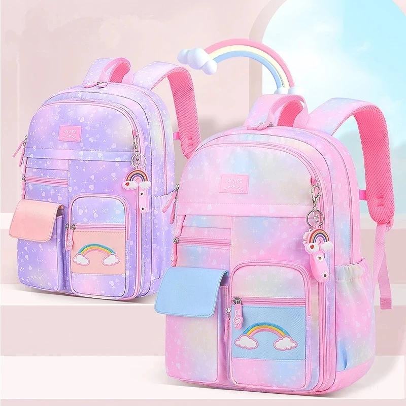 Mochila escolar de colores para niñas, morral escolar de princesa, impermeable, serie arcoíris, novedad de 2024