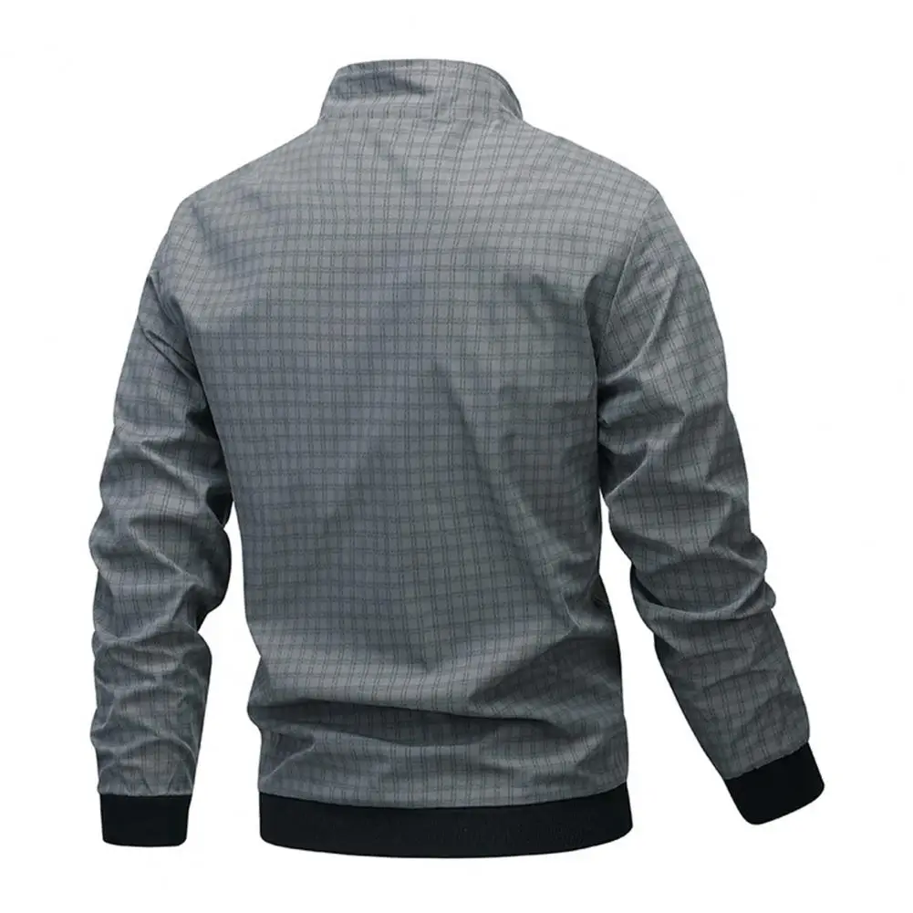 Men's Jacket With Zipper Front, Pleated Sleeves, Relaxed Stand-up Collar, Long Sleeves, Suitable For Autumn And Winter Tops