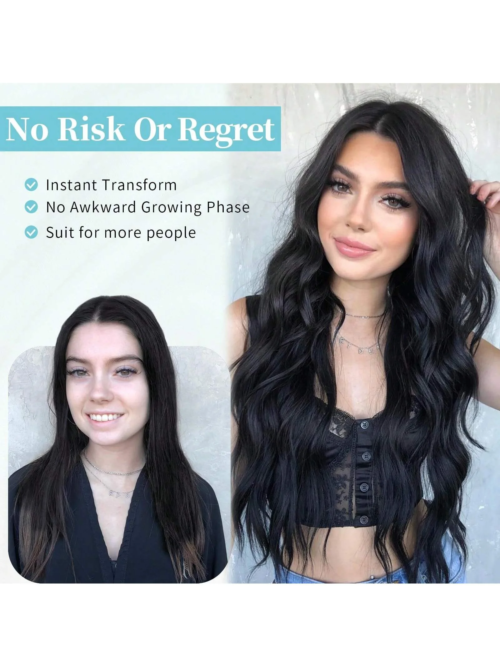 ロングディープウェーブウィッグ ナチュラルブラックヘアウィッグ 女性用 合成繊維 26インチ ミドルパート デイリーパーティー用 耐熱ファイバーウィッグ