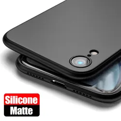 Black Shockproof Silicone TPU Phone Case For Iphone 16 15 14 13 12 11 Pro Max X Xs XR 12 mini Matte Protective Lens Cover Case