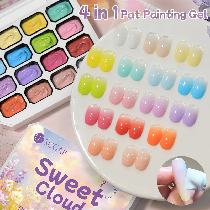 UR SUGAR 16 Farben Sommer Nagel-Patting-Gel für Farbverlauf, Stempeln, Zeichnen, Patting 4 IN 1 UV/LED Soak-Off Langanhaltender Gel-Lack