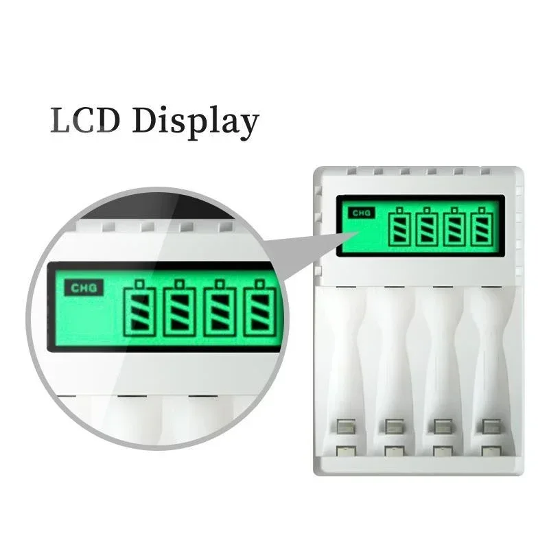 4 Slots for AA/AAA NiCd NiMh Rechargeable Batteries aa aaa Charger LCD Display Smart Intelligent Battery Charger