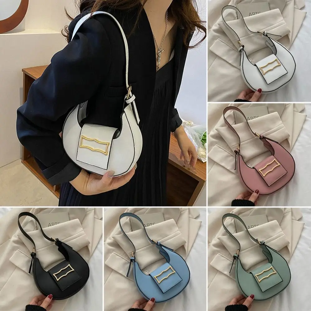 Fashion Women's Simple Solid Metal Buckle Shoulder Bag Casual PU Tote Bags Girls Hasp Handbag