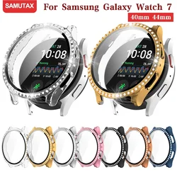 Case for Samsung Galaxy Watch 7 6 5 4 40mm 44mm Screen Protector PC Bumper Tempered Glass Diamond Integrated Protective Case