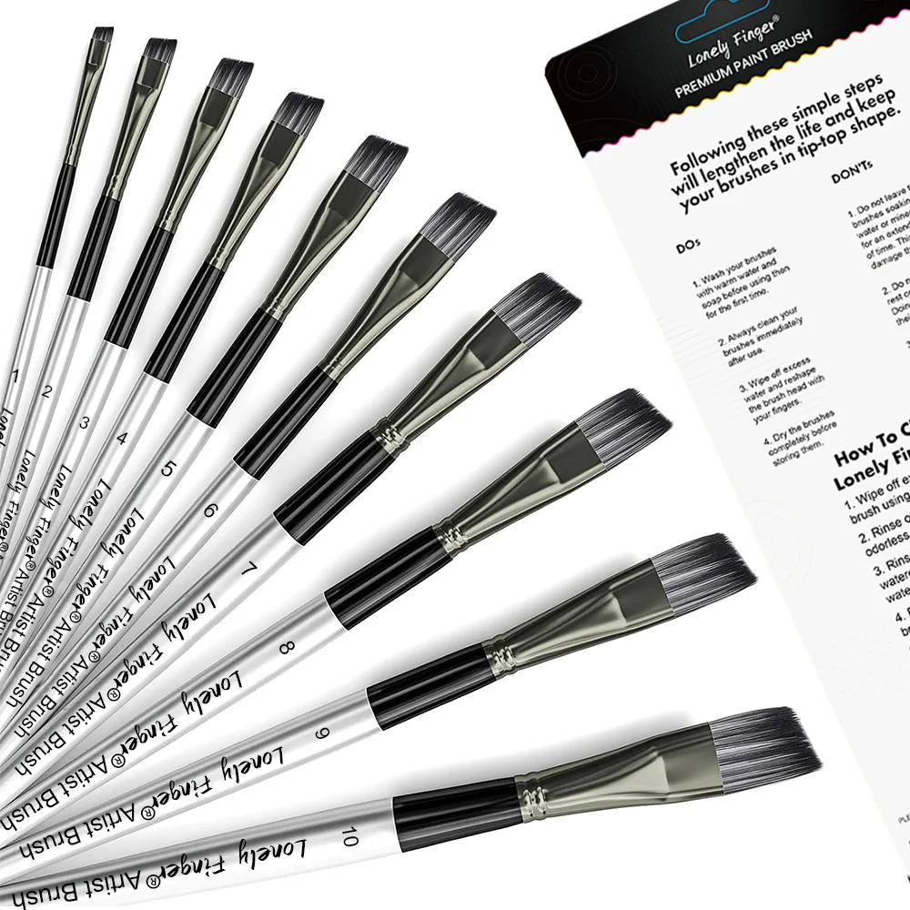 Angle Aritst Pinsel-Set, 10-teilige Angle Art Pinsel für Acryl, Öl, Aquarellmalerei, Haar-Anglular Shader Pinsel