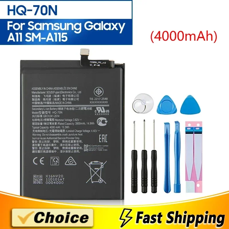 HQ-70N,Replacement Phone Batatery,For Samsung Galaxy A11 A115 SM-A115 SM-A115F/DS SM-A115F SM-A115M SM-A115U SM-A115A, 4000mAh