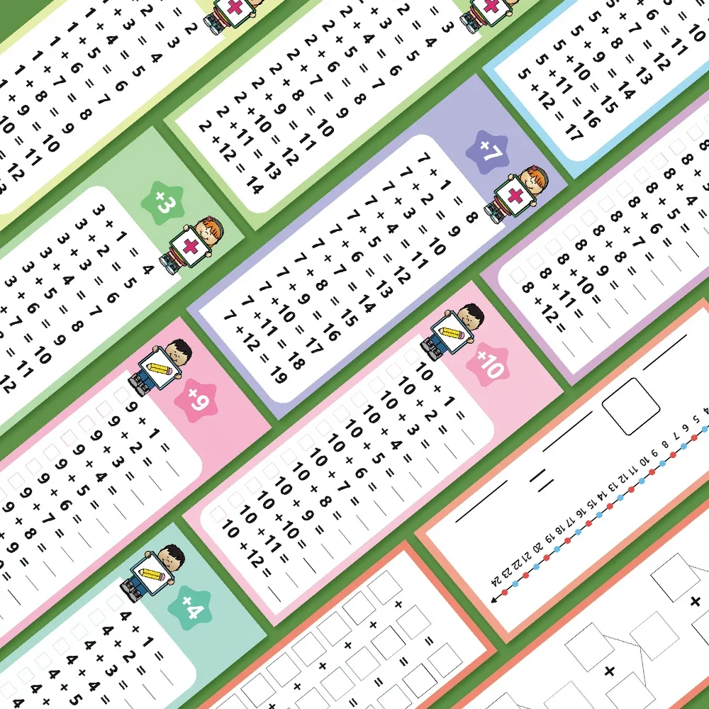 子供の追加1-12フラッシュカード、数字表、事実、数学のスキル、乾式消去の改善、カウント、小学校の学習ツール