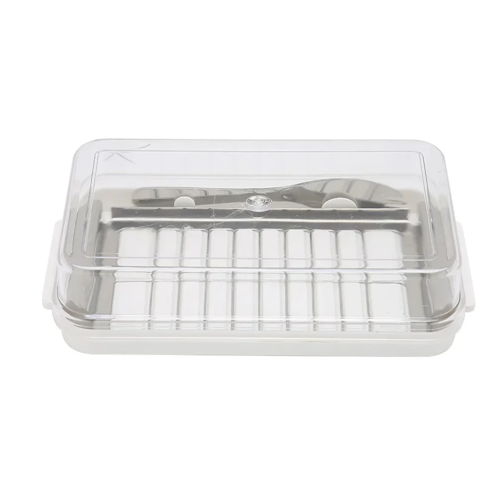 Stainless Steel Butter Cutter Box Cheese Storage Container with Transparent Cover for Kitchen White Chassis, Butter cutting box