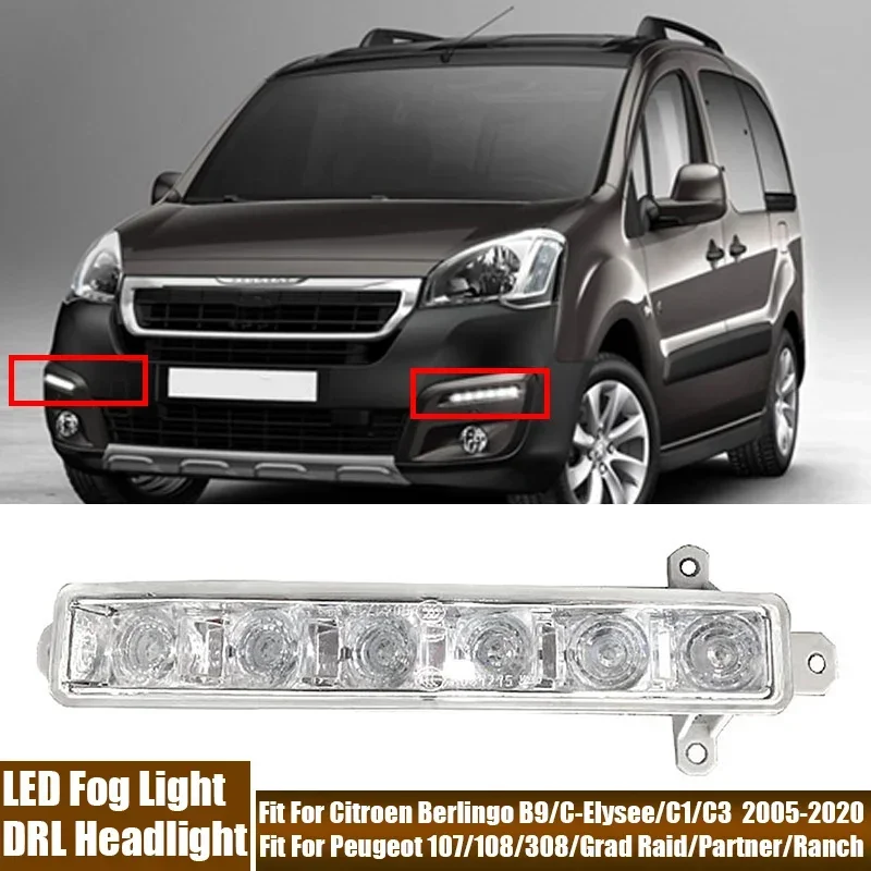 LED DRL Headlight L&R Universal Front Bumper Fog Light Fit For Peugeot / For Citroen C-Elysee Berlingo B9 C1 C3 MK2 #9802795580