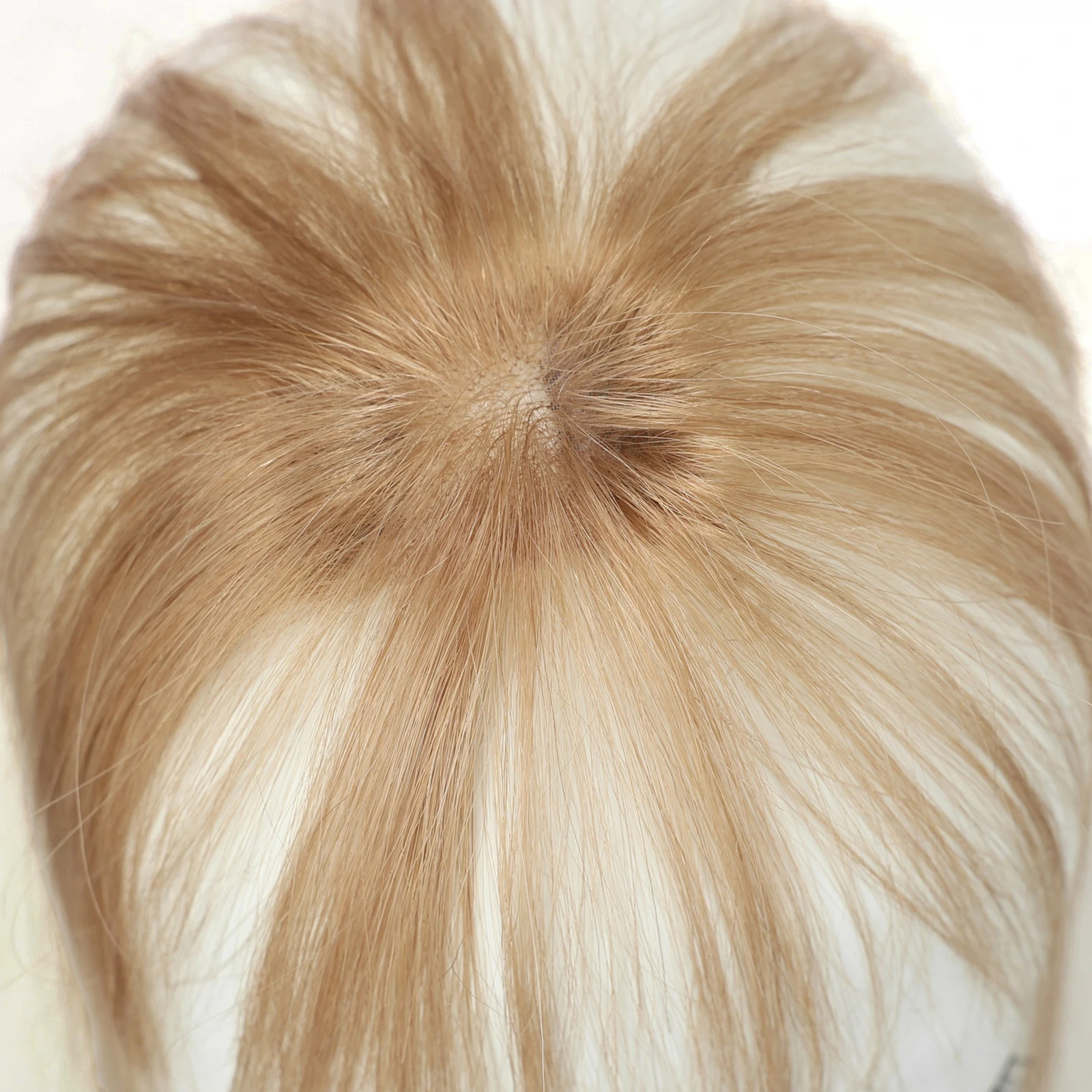 100% Human Hair Blonde Mono Base 3D Air Bangs Topper 6.5 Inch 2 Clips Clip in Hairpiece for Women Daily Wear
