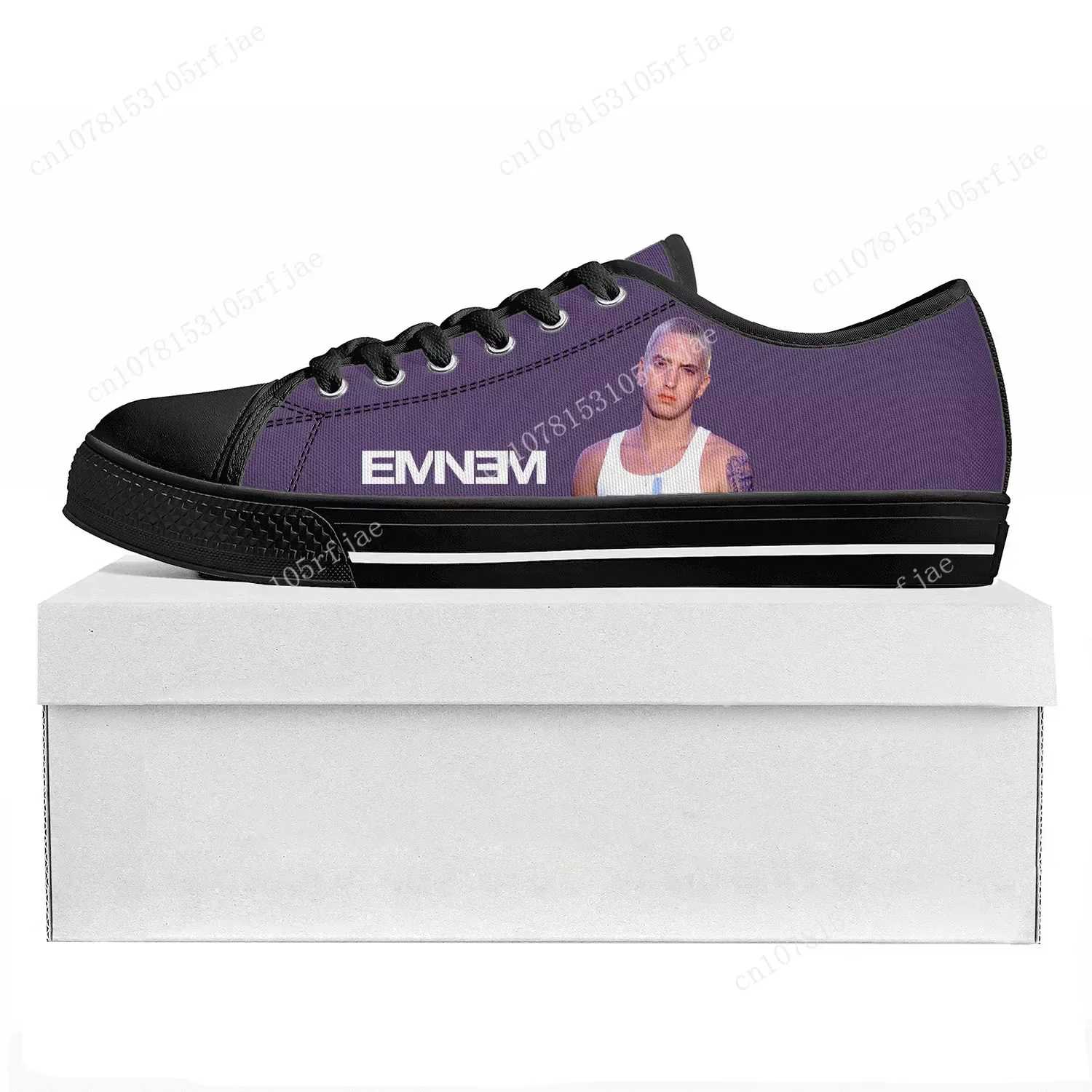 Eminem Rapper Hip Hop Low Top Popular Sneakers Teenager Mens Womens Canvas Couple Shoes Custom Music Black Shoe