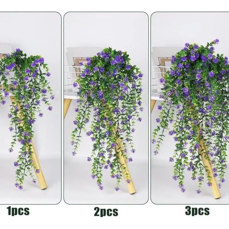 Artificial Plant Hanging Flowers with Eucalyptus Leaves: 2Pcs Wall Home Garden Greenery Vine for Wedding Decor - view 3