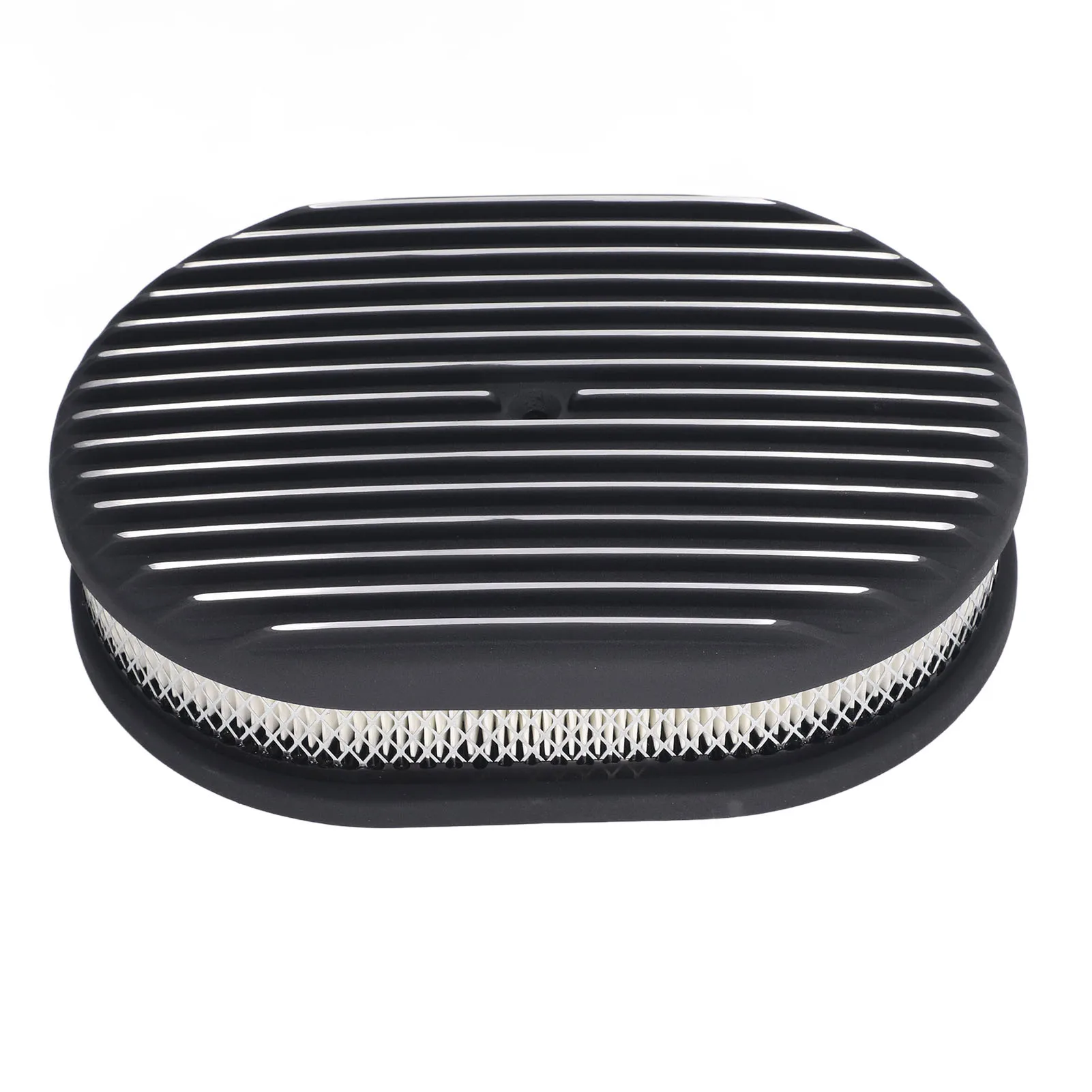 Limpiador de aire con aletas completas, aleación de aluminio, negro, para carburadores con apertura de 5 1/8 pulgadas y 4 barriles, limpiador de aire de 12 pulgadas, limpiador de aire con aletas completas