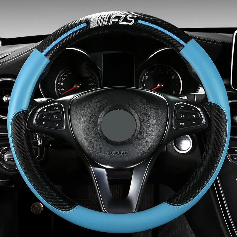 Carbon Fiber Vein Steering Wheel Cover Car Styling Leather Steering Wheel Cover for Girls Cute Car Accessories Car Wheel Cover