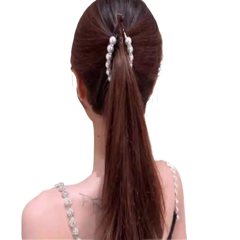 Damen-Haarspange mit Perlen und Strass, Bananenclip für Mädchen, Haarklammern, Haarspangen, Fischschwanz-Clip, Haar-Accessoires – Detail 8