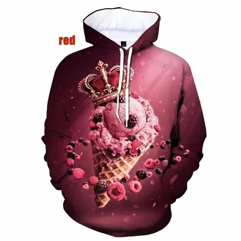 Funny Ice Cream Pattern Hoodies Fashion Trend Long Sleeve Mens Kids 3D Printed Sweatshirt Casual Oversized Streetwear Pullovers