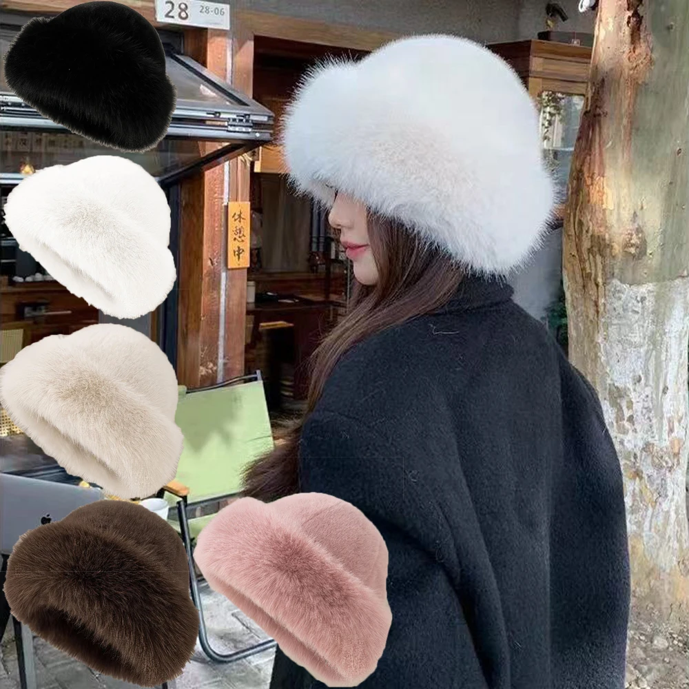 1PC Winter Plush Fisherman Hat for Women, Large Fur-trimmed Basin Hat,Outdoor Cold-proof Ear-protecting Warm Snow Hat, Versatile