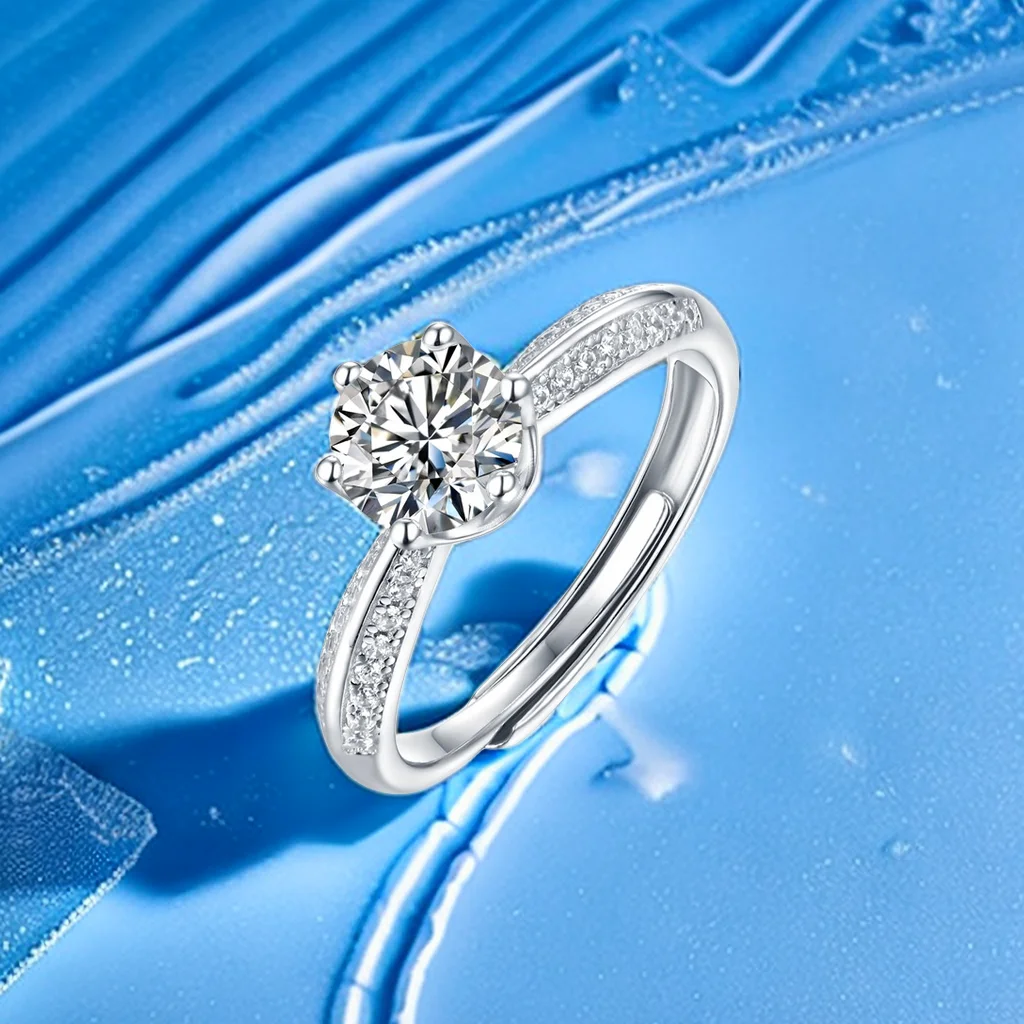 (GRA Certification)Moissanite ladies ring S925 silver tray, opening design, suitable for Love, Model R4149-808