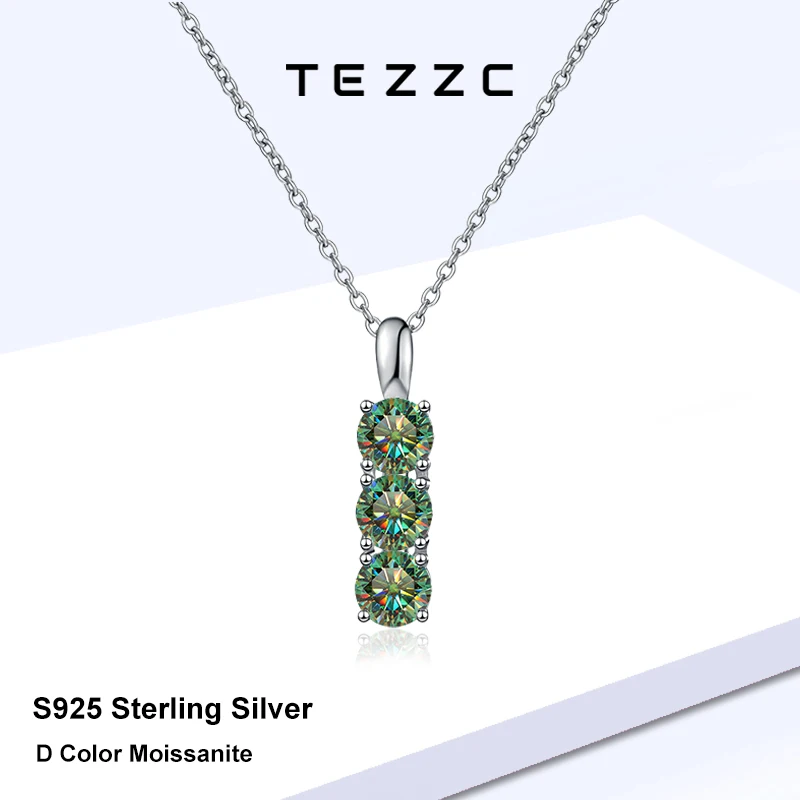 

Женское ожерелье Tezzc с муассанитом, классический кулон с лабораторным бриллиантом, стерлинговое серебро 925 пробы с покрытием из белого золота, свадебные украшения