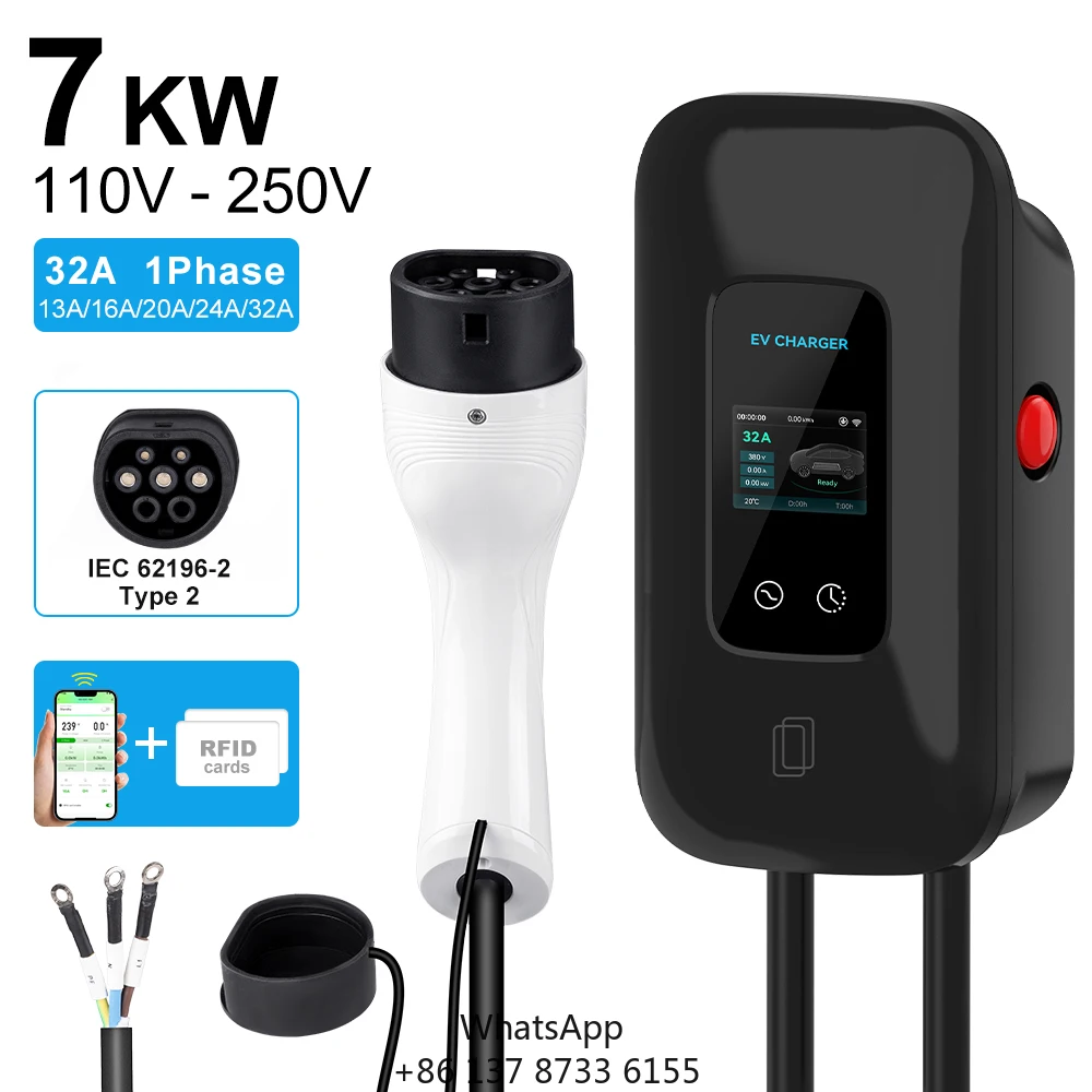 

Ev Charger 220V 7KW 32A 1 PhaseType 2 Electric Car Wall-mounted Charging Station Fast Stations With Card Swiping And APP Control