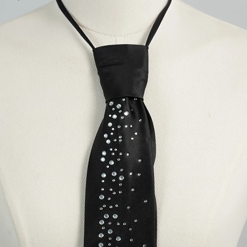 Rhinestone Necktie, Pre‑tied & Adjustable, Sparkly Decorative Tie for Stage Performance, Unisex for Men & Women