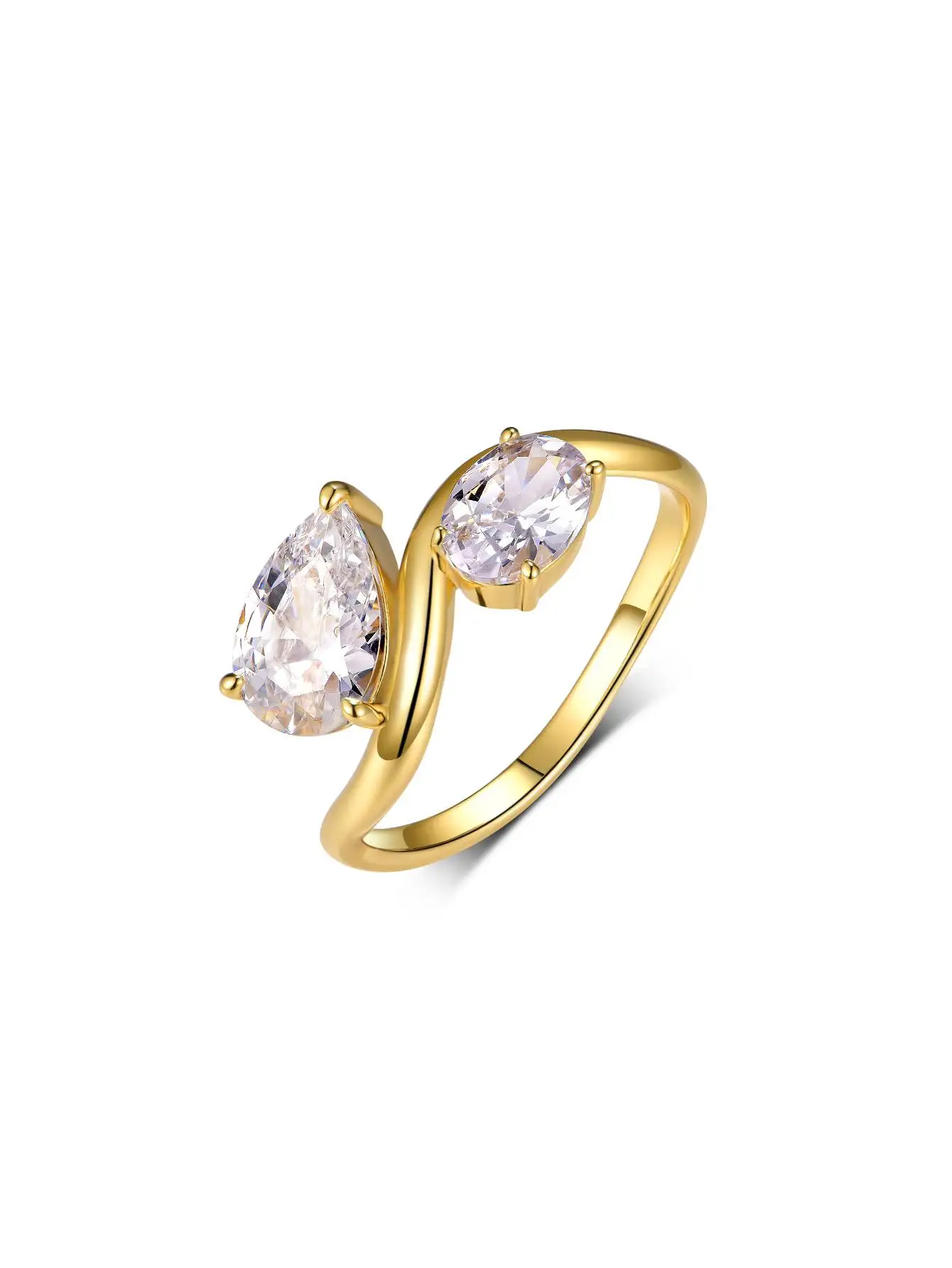 

S925 Silver Double Stone Irregular Shape Moissanite Ring Fine Jewelry Fashionable and Exquisite Suitable for Gift Giving