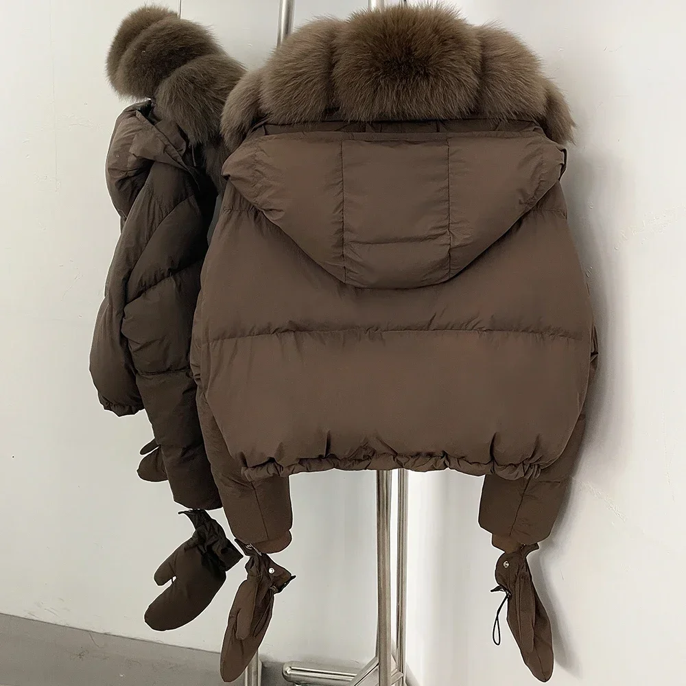 OFTBUY New Short Outerwear Hood Duck Down Luxury Real Fur Down Jacket with Removable Gloves Women Puffer Coat with Real Fox Fur