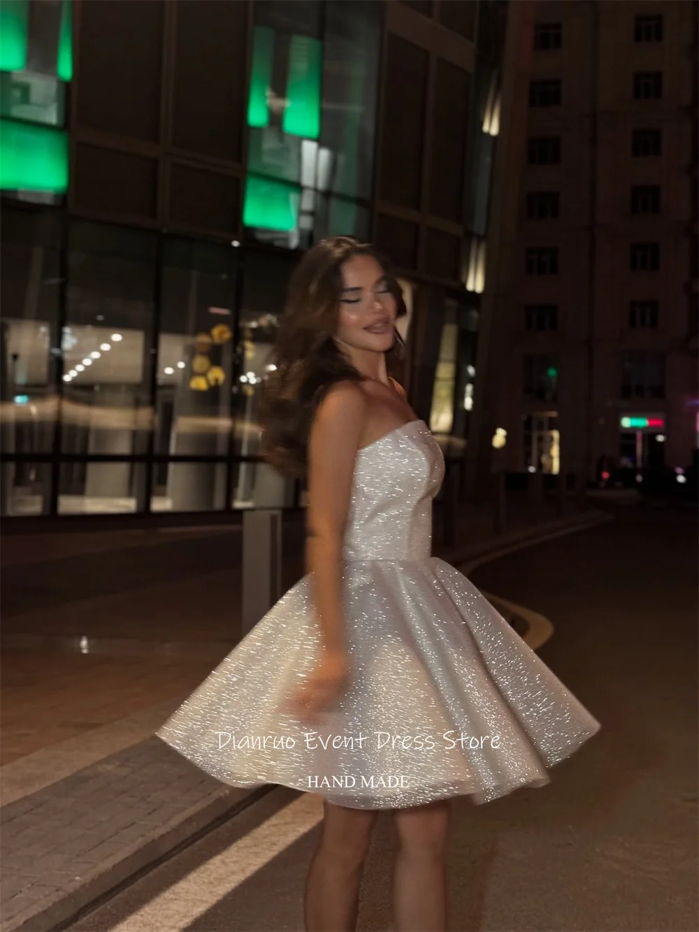 Dianruo – robe de bal ligne A scintillante, en Tulle pelucheux, plissée, Mini longueur, robe de soirée d'anniversaire, personnalisée